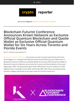 Blockchain Futurist Conference Announces Krown Network as Exclusive Official Quantum Blockchain and Qastle Wallet as Exclusive Official Quantum Wallet for Six Years Across Toronto and Florida Events
