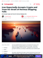 Iran Reportedly Accepts Crypto and Yuan for Strait of Hormuz Shipping Tolls - Coinspeaker