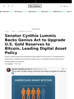 Senator Cynthia Lummis Backs Genius Act to Upgrade U.S. Gold Reserves to Bitcoin, Leading Digital Asset Policy - 