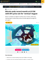 Bitcoin Sets Record Monthly Close Above $115k as Analyst Tips 50% Rally
