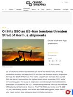 Oil hits $90 as US-Iran tensions threaten Strait of Hormuz shipments