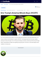 Eric Trump’s America Bitcoin Buys 416 BTC