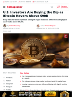 U.S. Investors Are Buying the Dip as Bitcoin Hovers Above $90K - Coinspeaker