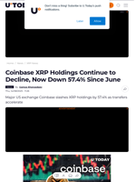Coinbase XRP Holdings Continue to Decline, Now Down 57.4% Since June - U.Today