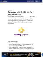 Canary unveils 1.95% fee for spot HBAR ETF