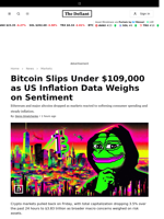 Bitcoin Slips Under $109,000 as US Inflation Data Weighs on Sentiment - 