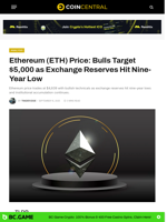 Ethereum (ETH) Price: Bulls Target $5,000 as Exchange Reserves Hit Nine-Year Low - CoinCentral