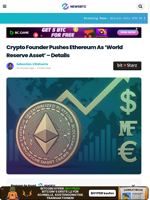 Crypto Founder Pushes Ethereum As 'World Reserve Asset' - Details