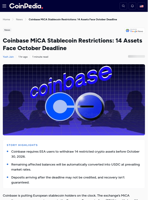Coinbase MiCA Stablecoin Restrictions: 14 Assets Face October Deadline