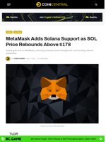 MetaMask Adds Solana Support as SOL Price Rebounds Above $178