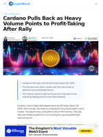 Cardano Dips 2% After Rally as Volume Signals Profit-Taking