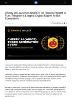 Cherry AI Launches $AIBOT on Binance Wallet to Fuel Telegram’s Largest Crypto-Native AI Bot Ecosystem - Visionary Financial