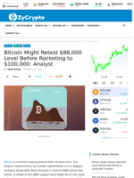 Bitcoin Might Retest $88,000 Level Before Rocketing to $100,000: Analyst ⋆ ZyCrypto