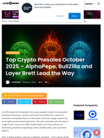 Top Crypto Presales October 2025 – AlphaPepe, BullZilla and Layer Brett Lead the Way | Live Bitcoin News