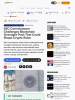 SEC Commissioner Challenges Blockchain Oversight Push That Could Shape Crypto Rules