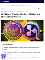 XRP News: Why the Ripple vs SEC lawsuit Still Isn’t Fully Closed