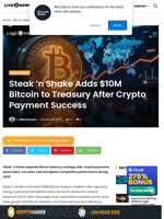 Bitcoin News: Steak ’n Shake Adds $10M Bitcoin to Treasury After Crypto Payment Success | Live Bitcoin News