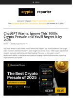 ChatGPT Warns: Ignore This 1000x Crypto Presale and You’ll Regret It by 2026