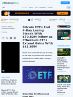 Bitcoin ETFs End 4-Day Losing Streak With $70.62M Inflow as Ethereum ETFs Extend Gains With $11.65M – Crypto News Bitcoin News