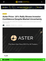 Aster Price: 16% Rally Shows Investor Confidence Despite Market Uncertainty - CoinCentral