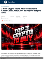 3 New Crypto Picks After Robinhood Chain Coins Jump 20% as Pepeto Targets 100x - TechBullion