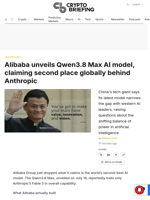 Alibaba unveils Qwen3.8 Max AI model, claiming second place globally behind Anthropic