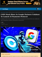 COIN Rises as Google, Coinbase Launch AI Payments Protocol