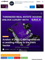 Avalon X (AVLX) Recognized as a Leading Player in the RWA Sector | Live Bitcoin News