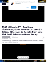 $500 Million in ETH Positions Liquidated, Ether Futures OI Loses $3 Billion, Ethereum to Benefit from Low-Risk DeFi: Ethereum News Recap - U.Today
