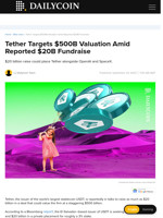 Tether Targets $500B Valuation Amid Reported $20B Fundraise - DailyCoin