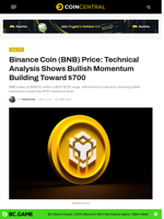 Binance Coin (BNB) Price: Technical Analysis Shows Bullish Momentum Building Toward $700 - CoinCentral