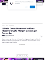 12 Pairs Gone: Binance Confirms Massive Crypto Margin Delisting in December - U.Today