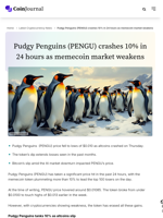 Pudgy Penguins (PENGU) crashes 10% in 24 hours as memecoin market weakens - CoinJournal