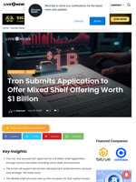 Tron Submits Application to Offer Mixed Shelf Offering Worth $1 Billion | Live Bitcoin News