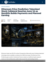 Ethereum Price Prediction: Tokenized Stock Collateral Reaches Aave V4 as Remittix Builds Payments and Planned Earning - TechBullion