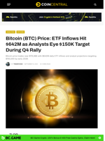 Bitcoin (BTC) Price: ETF Inflows Hit $642M as Analysts Eye $150K Target During Q4 Rally - CoinCentral
