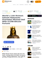 World’s 11th Richest: Satoshi Nakamoto Overtakes Michael Dell With $129B Bitcoin Fortune – Crypto News Bitcoin News