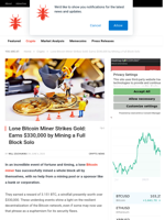 Lone Bitcoin Miner Strikes Gold: Earns $330,000 by Mining...