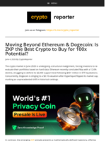 Moving Beyond Ethereum & Dogecoin: Is ZKP the Best Crypto to Buy for 100x Potential?