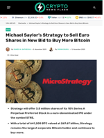 Michael Saylor’s Strategy to Sell Euro Shares in New Bid to Buy More Bitcoin - Crypto News Flash