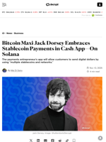 Bitcoin Maxi Jack Dorsey Embraces Stablecoin Payments in Cash App—On Solana - Decrypt