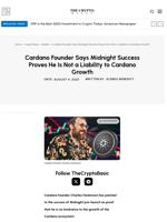 Cardano Founder Says Midnight Success Proves He Is Not a Liability to Cardano Growth
