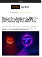 Shiba Inu Price Prediction for 2026: This Presale Token Steals the Spotlight as Best Crypto To Buy Now Under 1 Cent