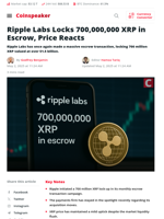 Ripple Labs Locks 700,000,000 XRP in Escrow, Price Reacts | Coinspeaker