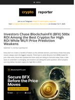 Investors Chase BlockchainFX (BFX) 500x ROI Among the Best Cryptos for High ROI While WLFI Price Prediction Weakens