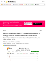 Bitcoin price news: BTC steadies at $93,000 as market braces for a bumpy week in trade war rhetoric from Davos
