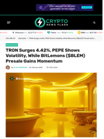 TRON Surges 4.42%, PEPE Shows Volatility, While BitLemons ($BLEM) Presale Gains Momentum - Crypto News Flash