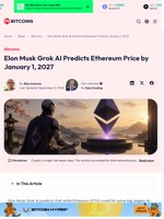Elon Musk Grok AI Predicts Ethereum Price by January 1, 2027