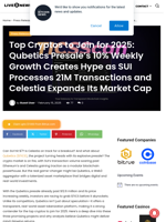 Top Cryptos to Join for 2025: Qubetics Presale’s 10% Weekly Growth Creates Hype as SUI Processes 21M Transactions and Celestia Expands Its Market Cap | Live Bitcoin News