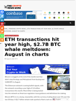 ETH transactions hit year high, $2.7B BTC whale meltdown: August in charts - The Crypto News Wire